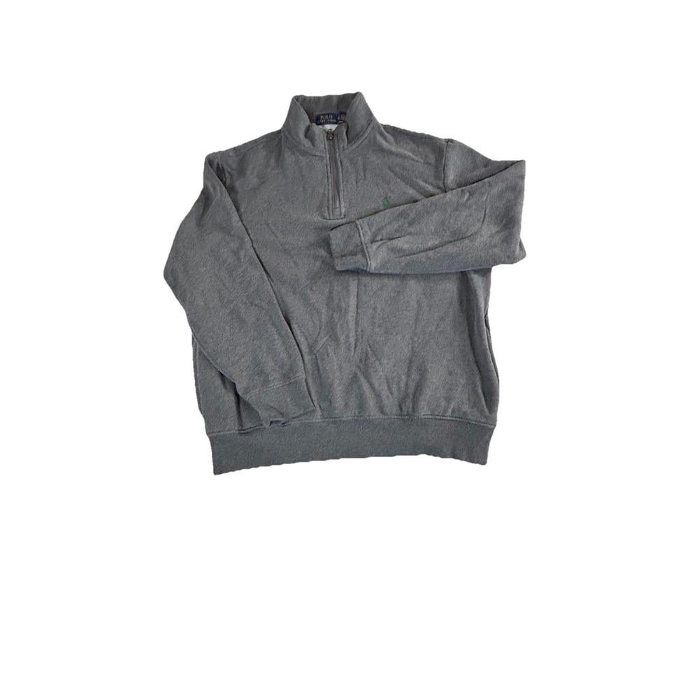 Polo Ralph Lauren Mock Neck 1/4 Zip Fleece Sweatshirt Gray XL Green Pony